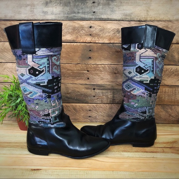 Vintage boho style tall leather blanket boots - Picture 3 of 8